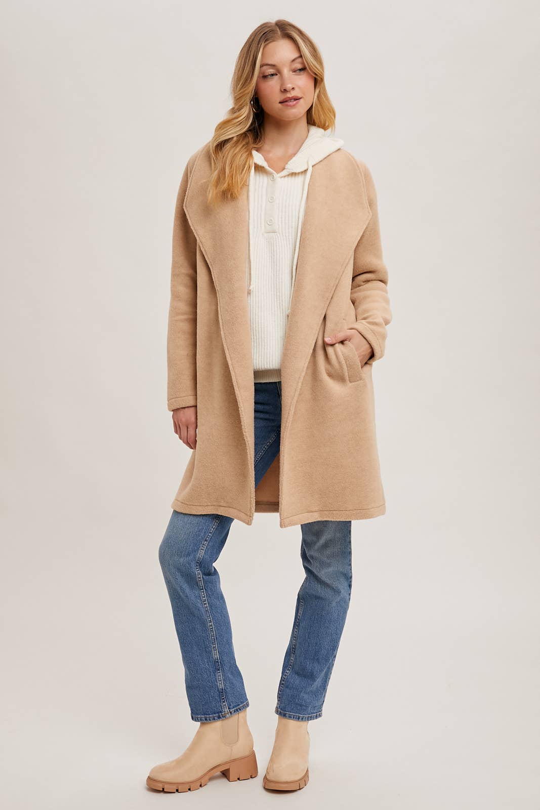 Open Front Knit Jacket, Beige