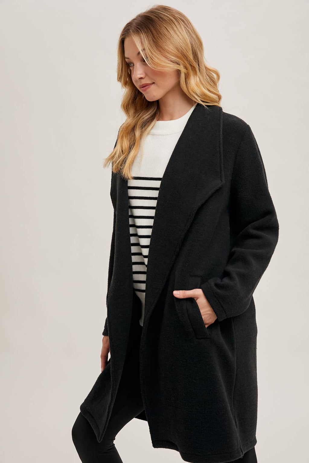 Open Front Knit Jacket, Black