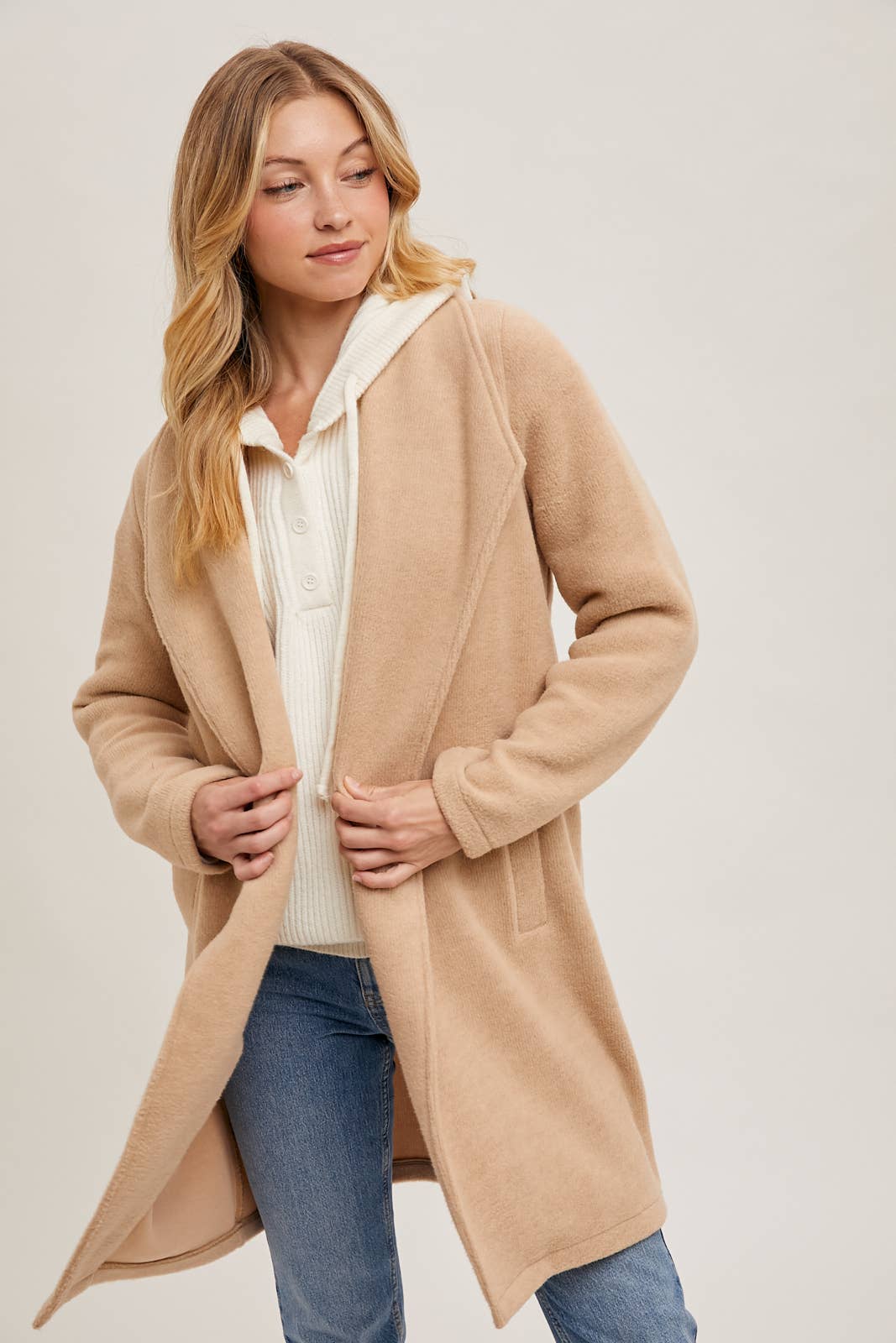 Open Front Knit Jacket, Beige