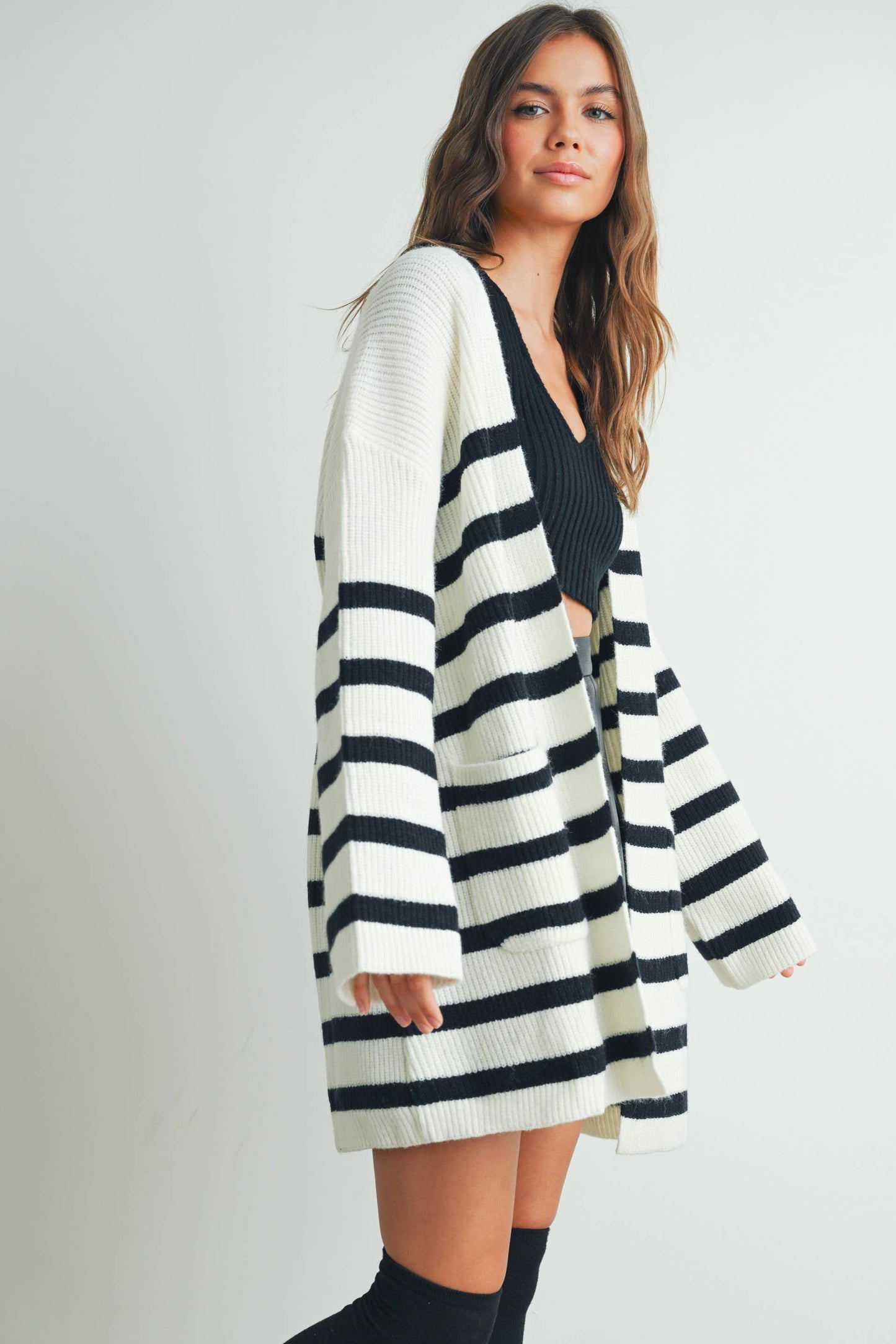 Fall Knitted Stripe Maxi Sweater Cardigan