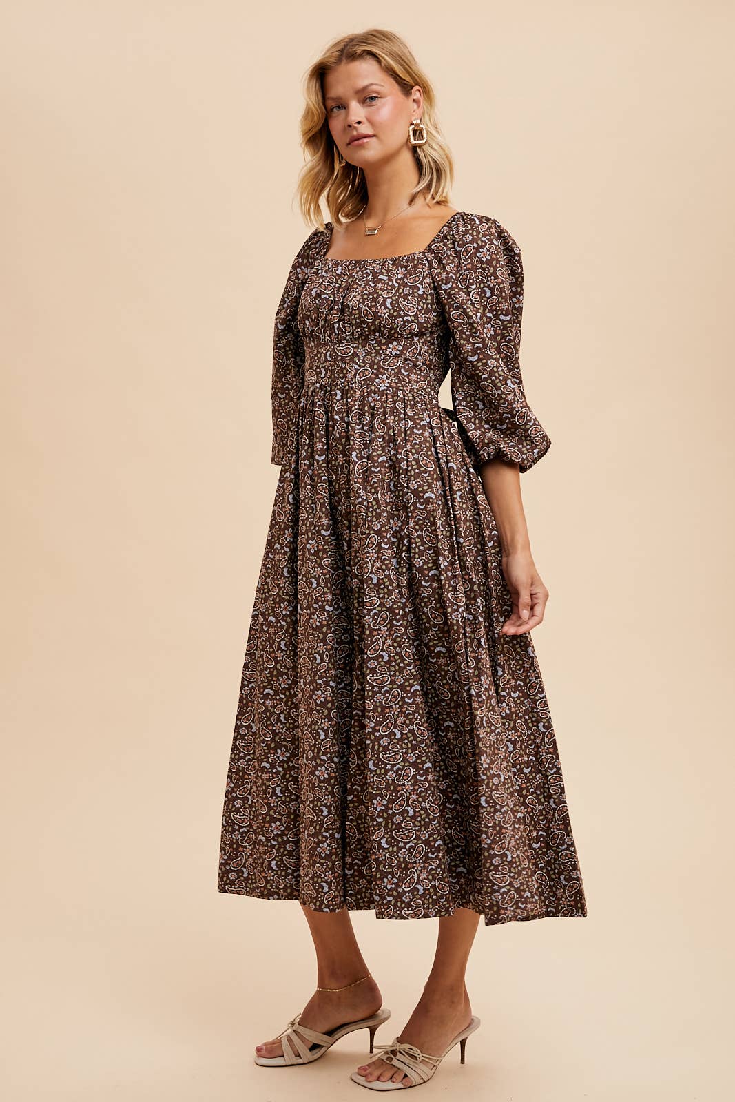 PUFF SLEEVE FLORAL COTTON DRESS