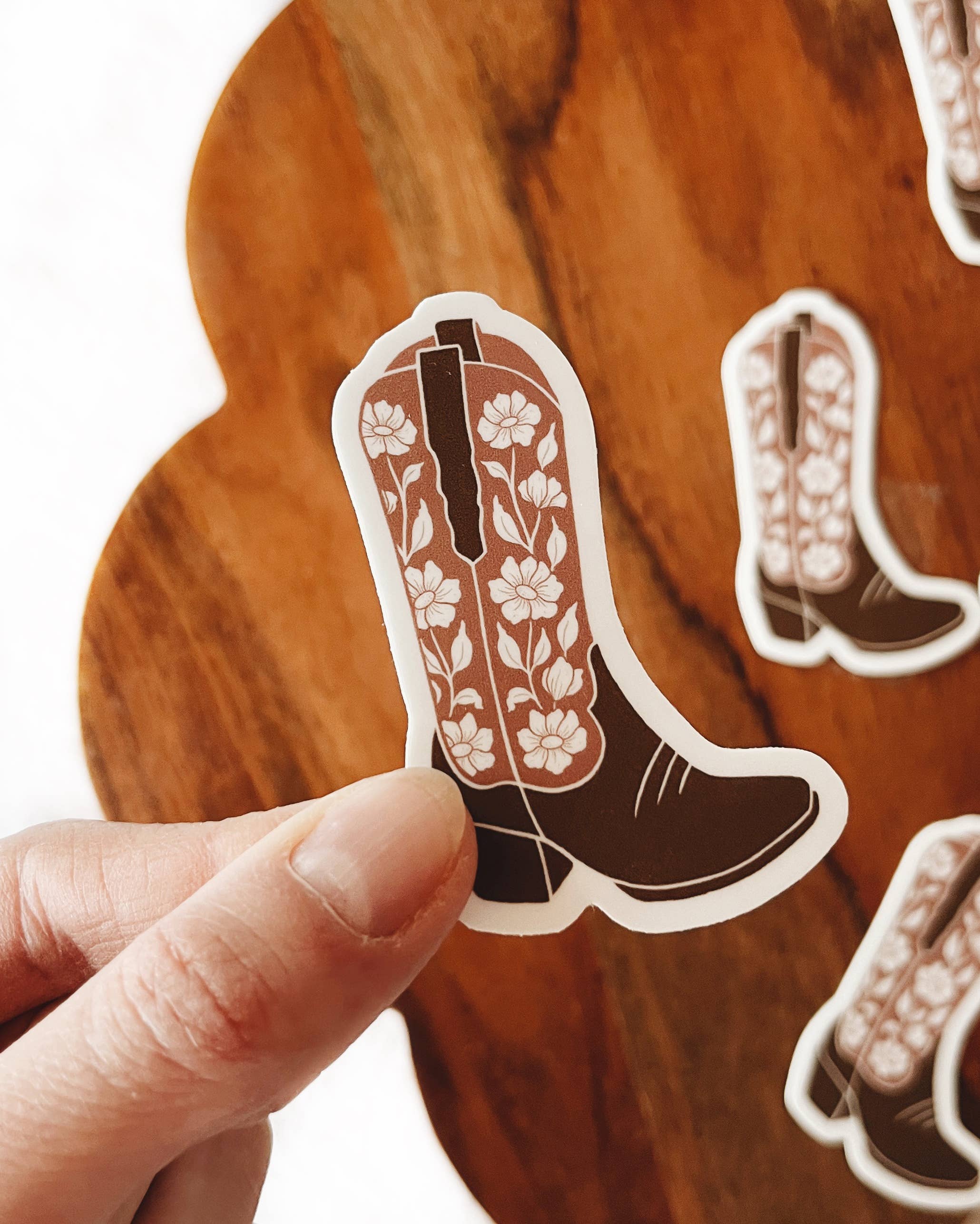 Floral Cowboy Boot Vinyl Sticker Western Style