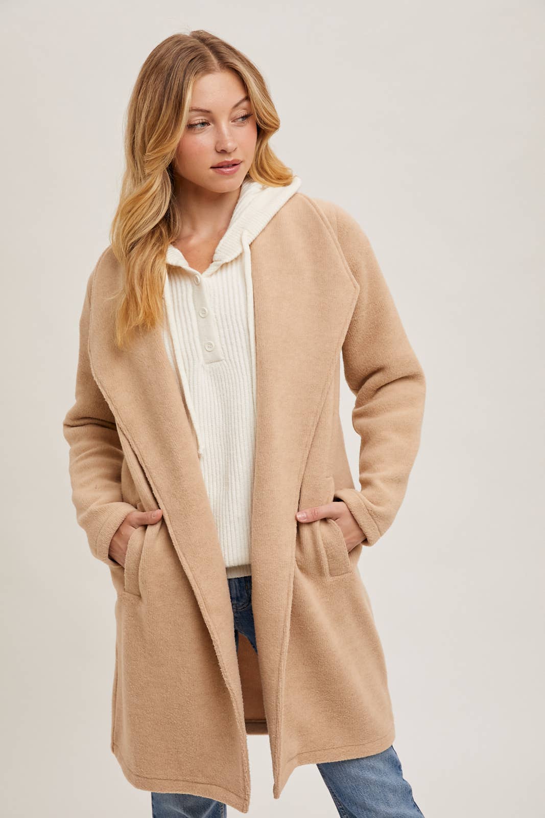 Open Front Knit Jacket, Beige