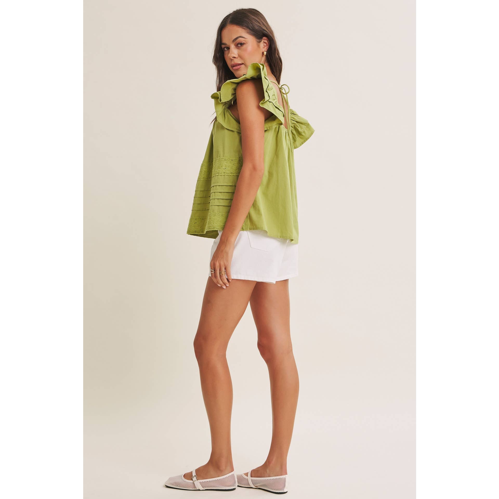 AFTERNOON TEA COTTON POPLIN RELAXED DRAPE RUFFLE BLOUSE TOP
