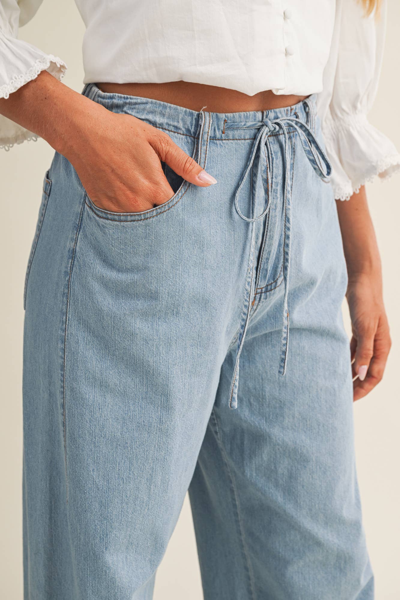 RELAXED DENIM PANTS WITH DRAWSTRING WAIST