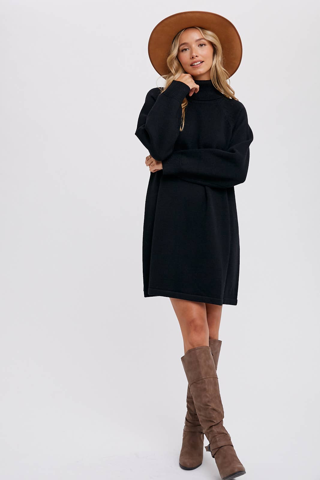 Turtleneck Sweater Dress, Black