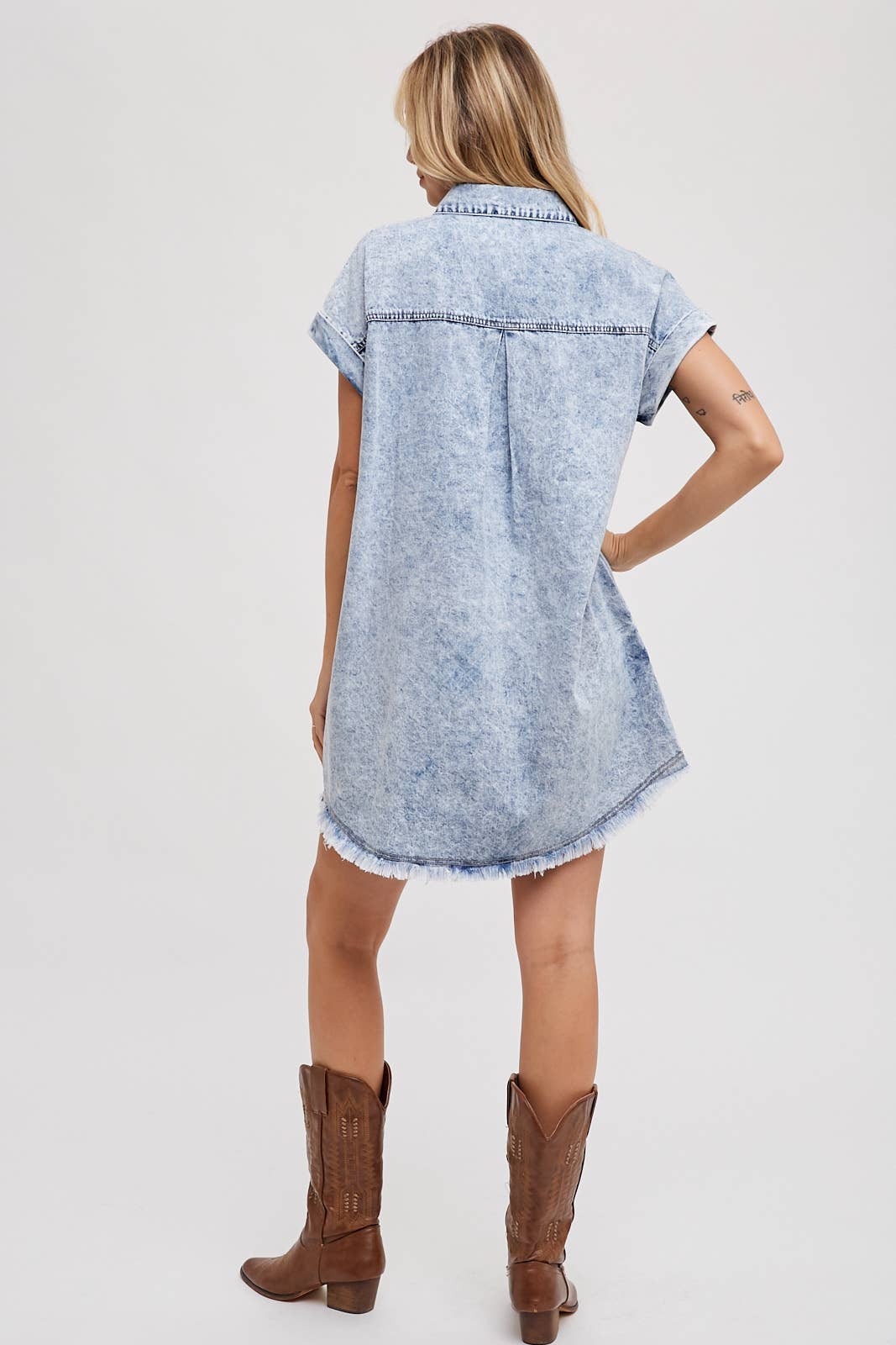 Frayed Hem Denim Shirt Dress