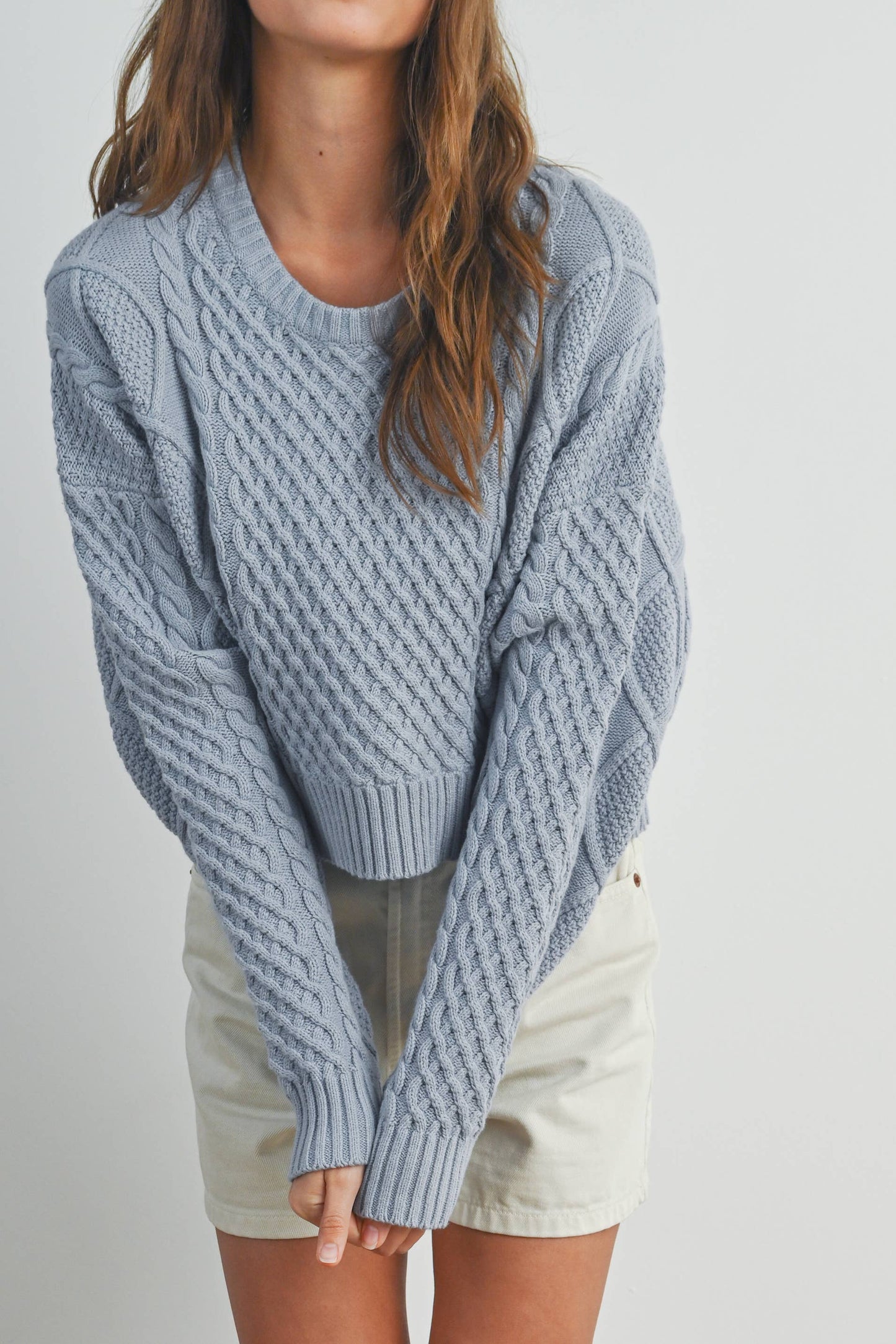 FALL CASUAL SOLID CABLE KNIT SWEATER