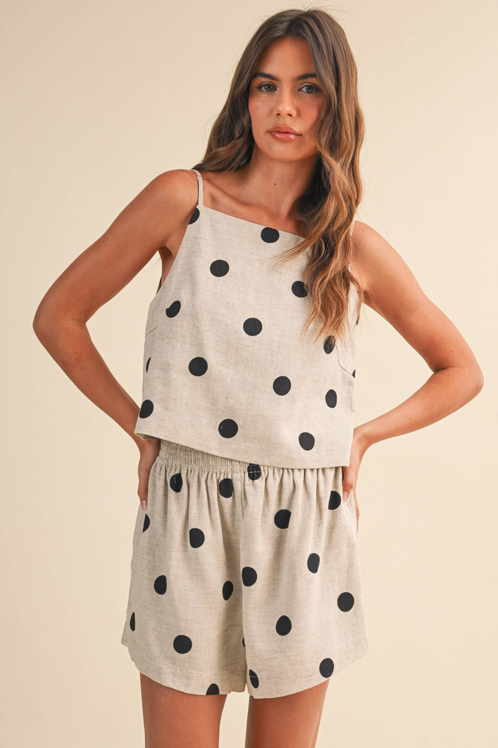 IST6385-A POLKADOT LINEN SLEEVELESS TOP AND SHORTS SET