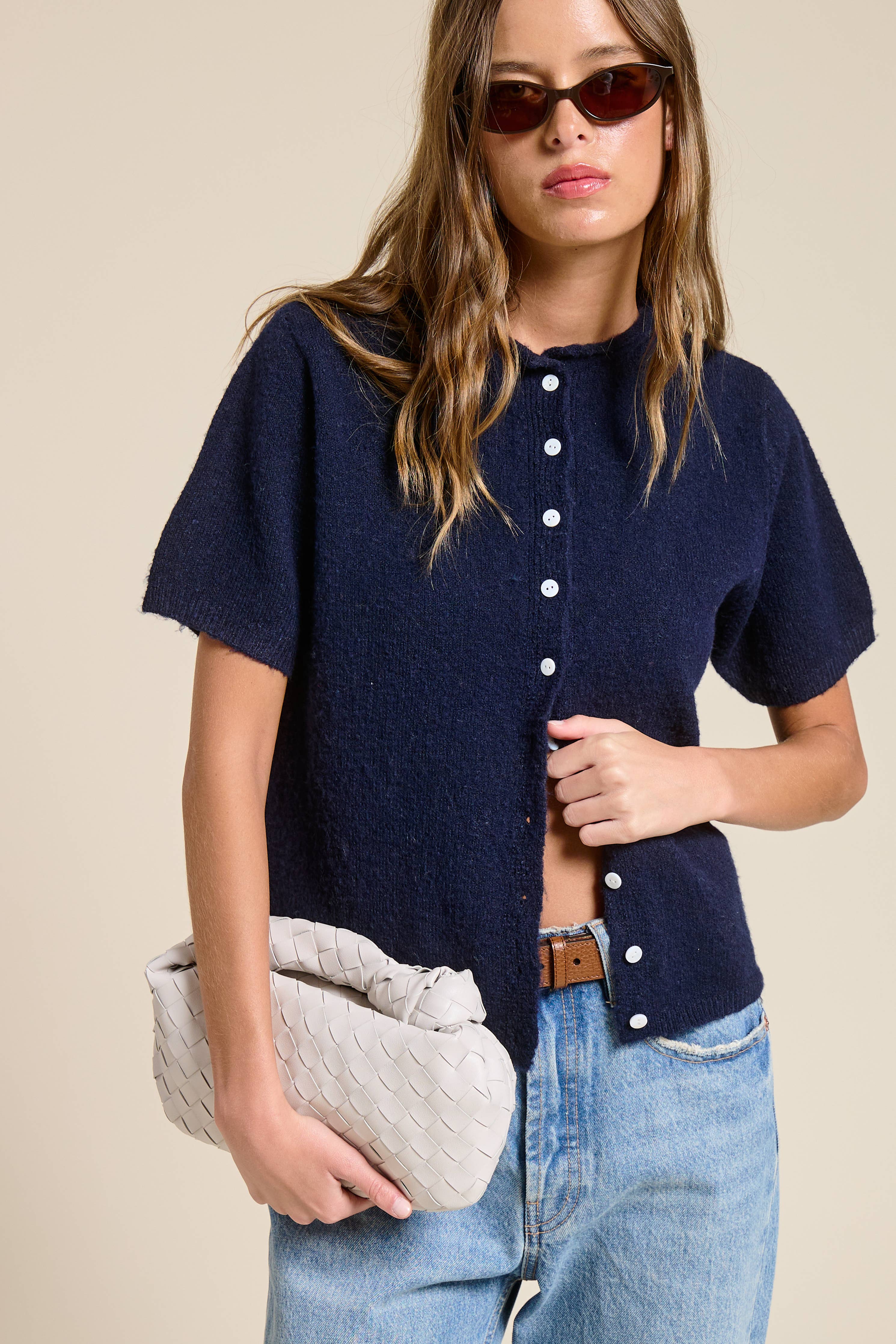 Short Sleeve Button Down Cardigan Top