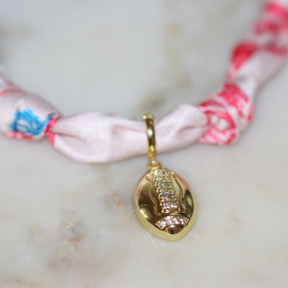 Red & Blue Scarf Necklace ~ Pick your Charm