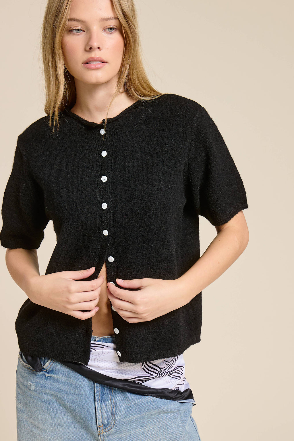 Short Sleeve Button Down Cardigan Top