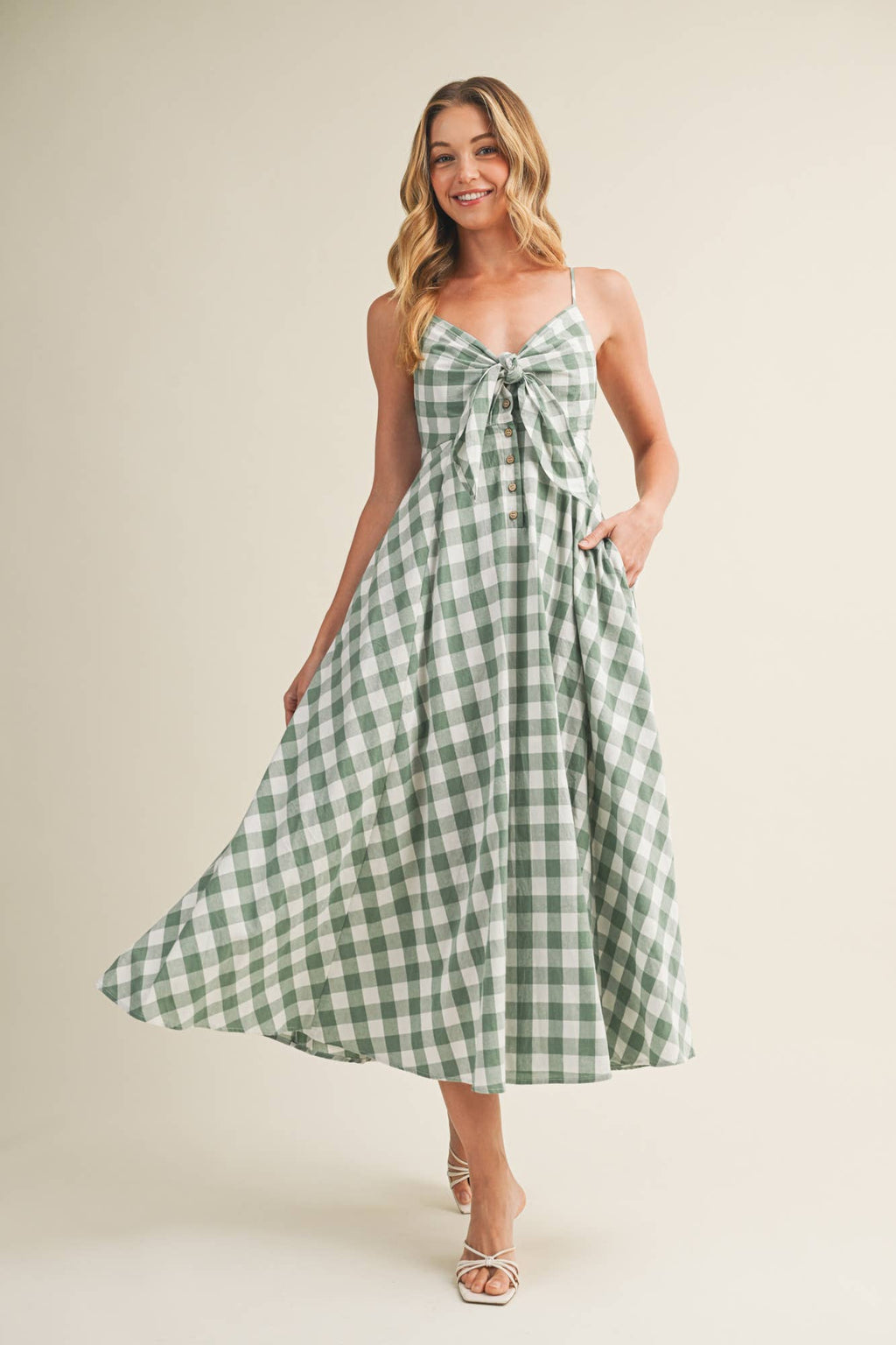 TIE-FRONT GINGHAM DRESS