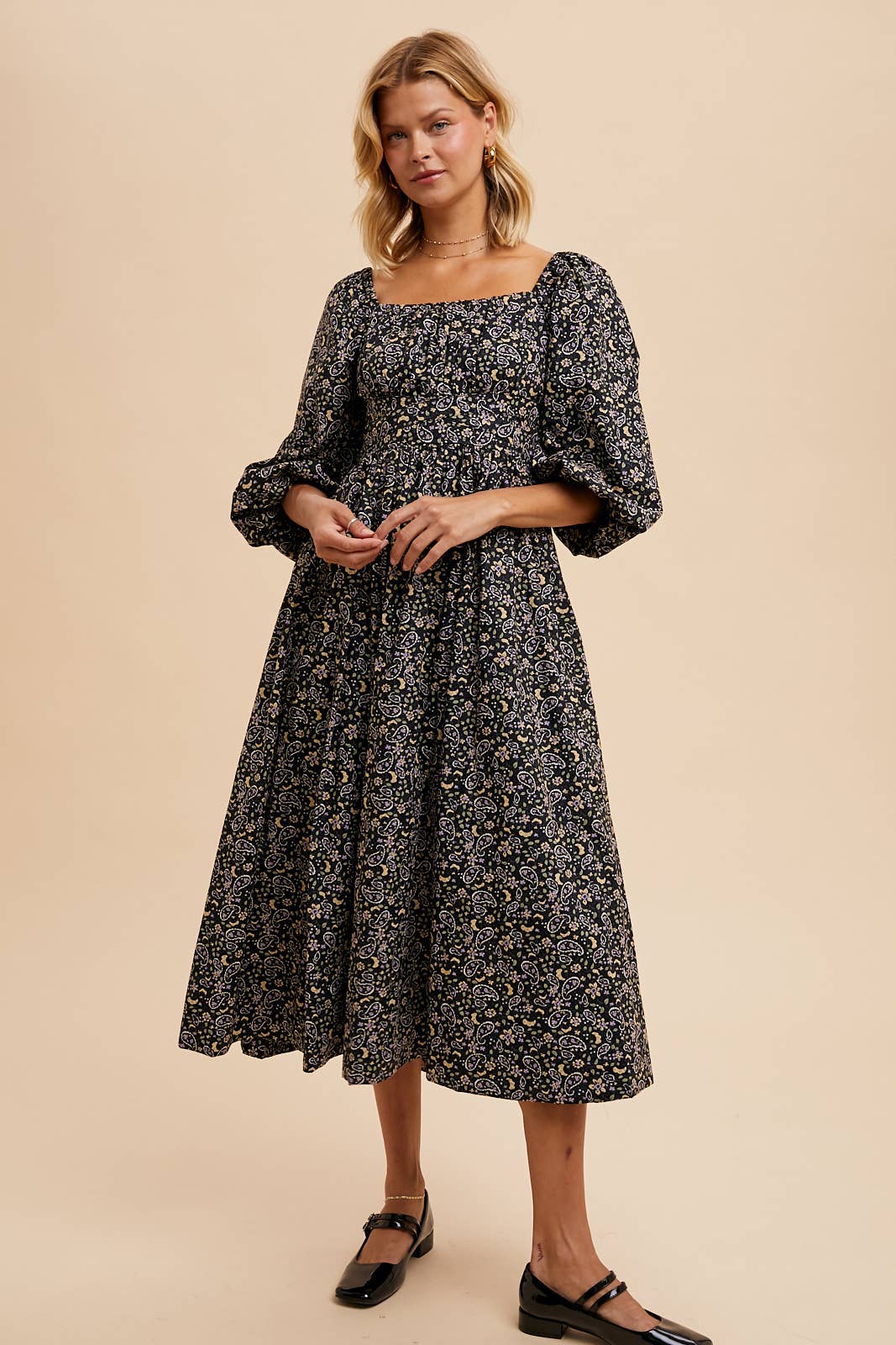 PUFF SLEEVE FLORAL COTTON DRESS