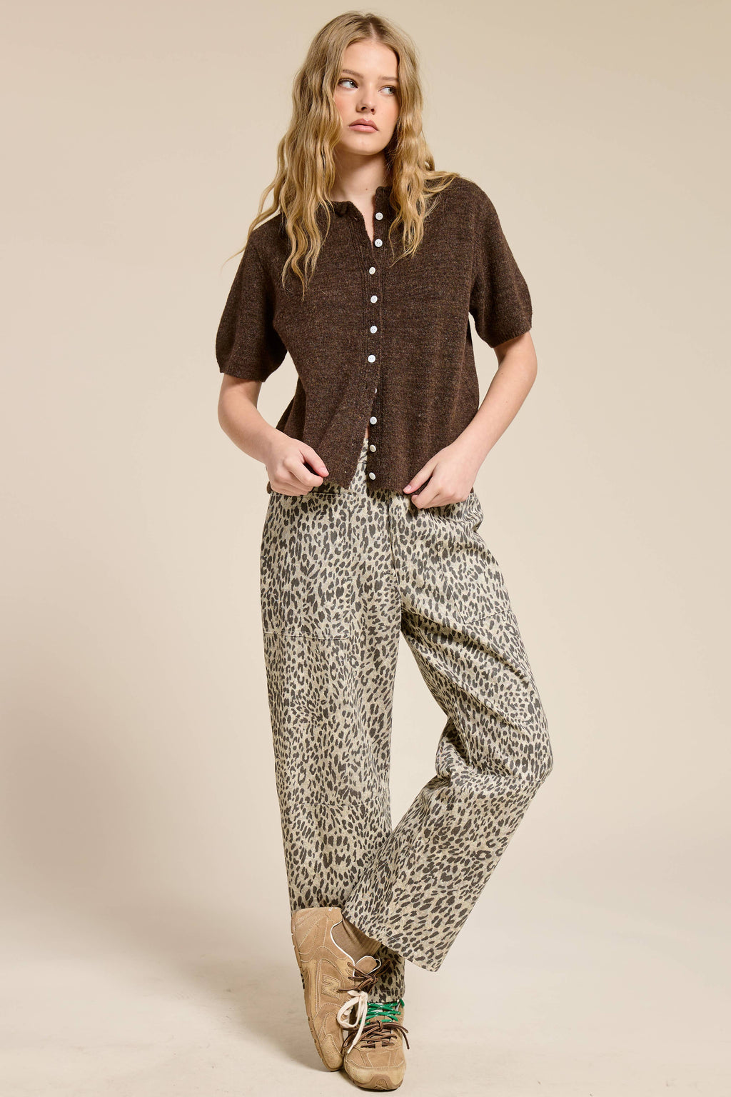 Short Sleeve Button Down Cardigan Top