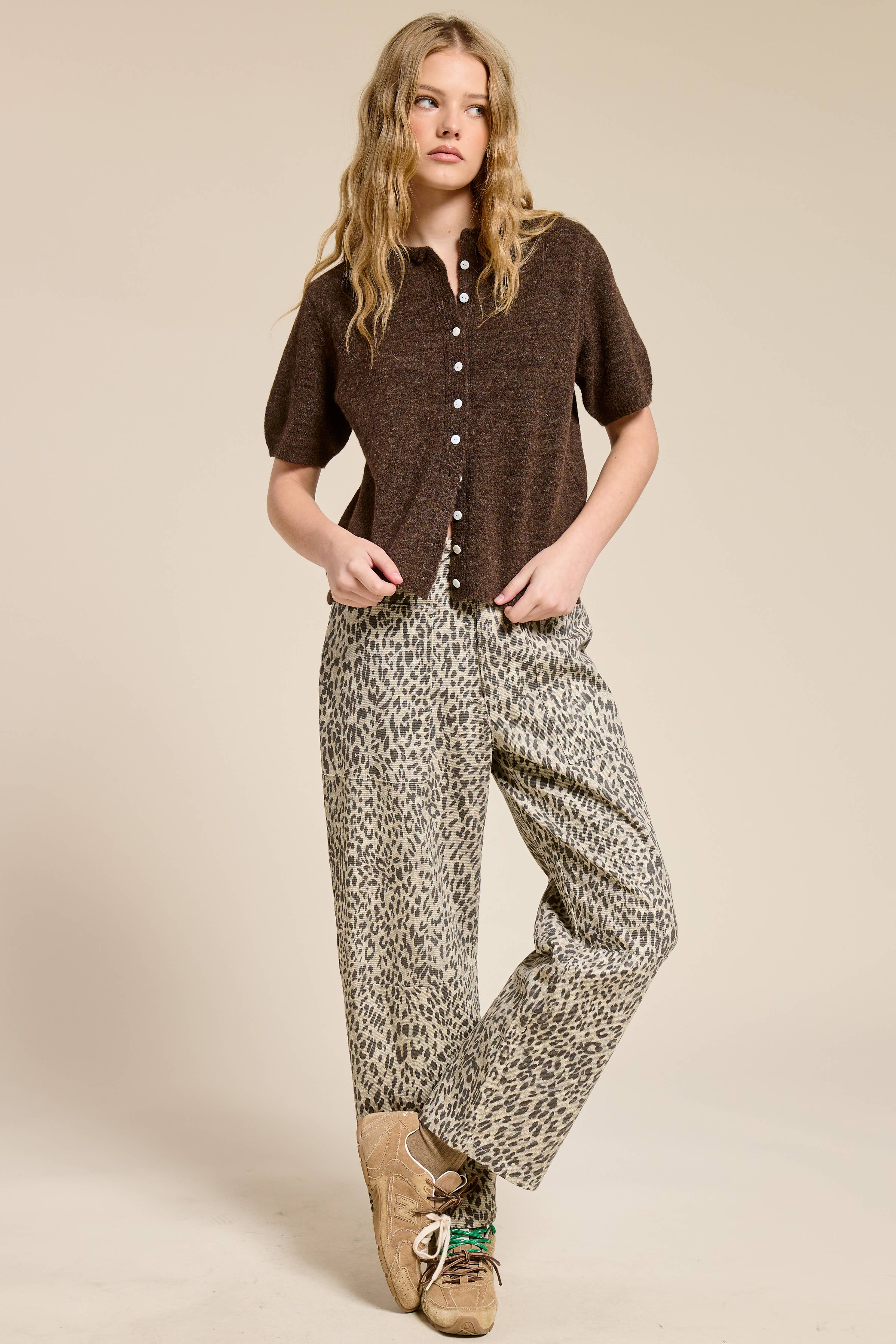 Short Sleeve Button Down Cardigan Top