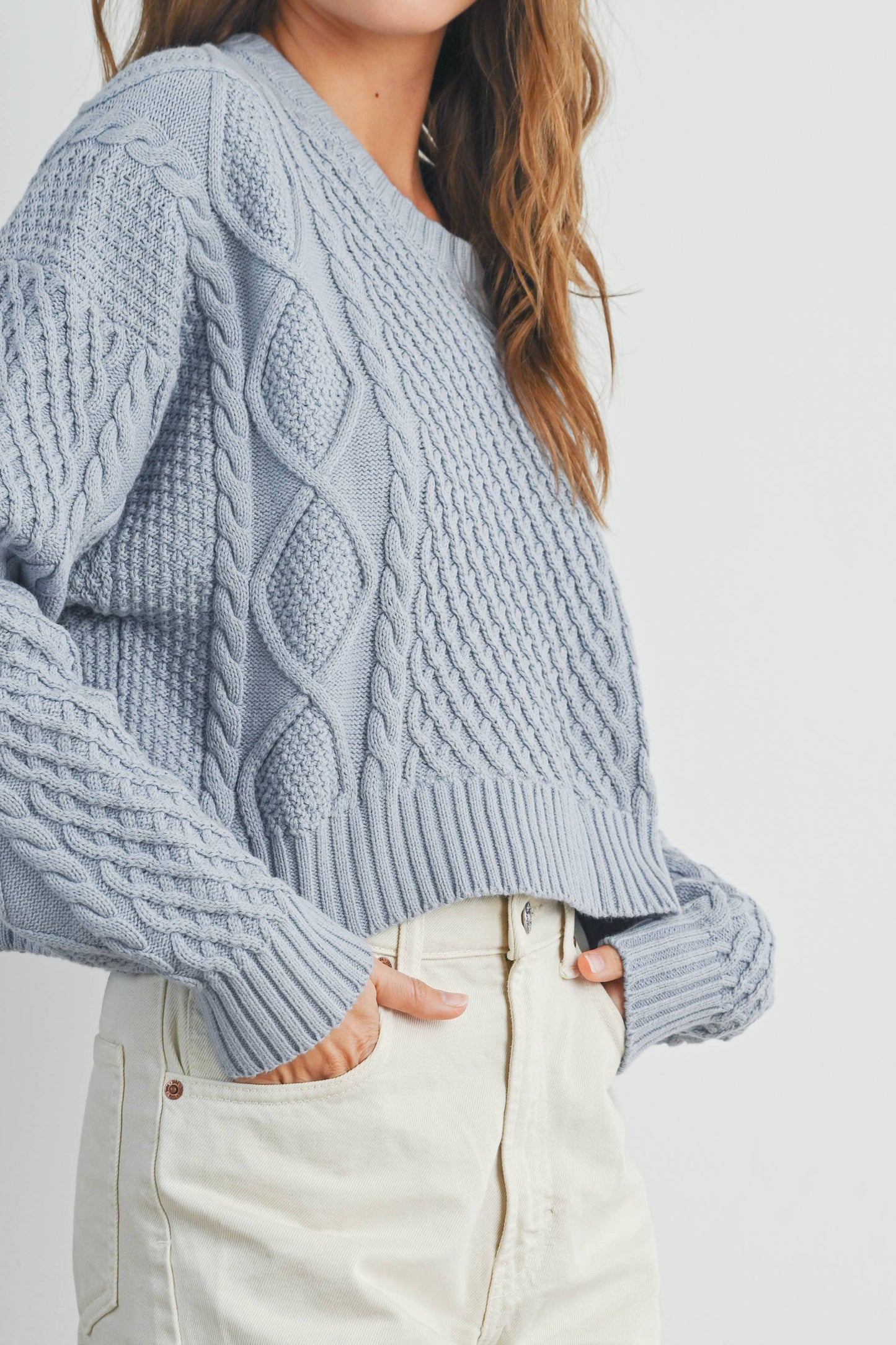 FALL CASUAL SOLID CABLE KNIT SWEATER