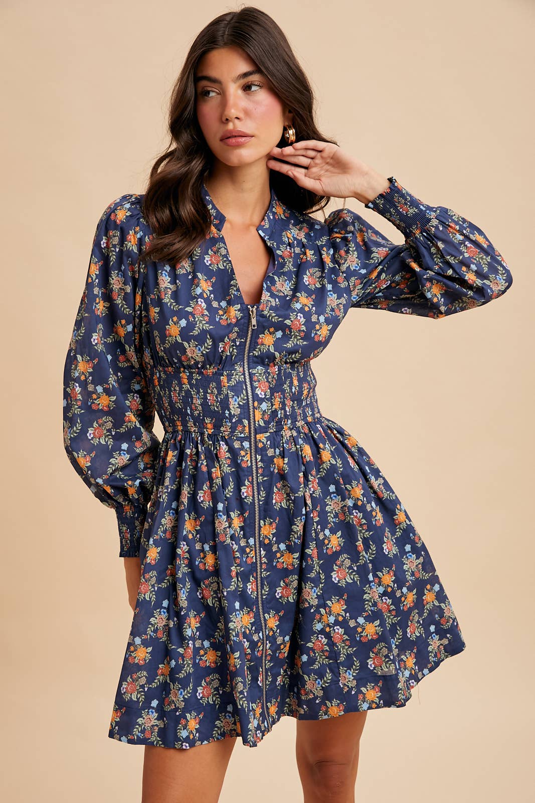 Delilah Zippered Floral Mini Dress
