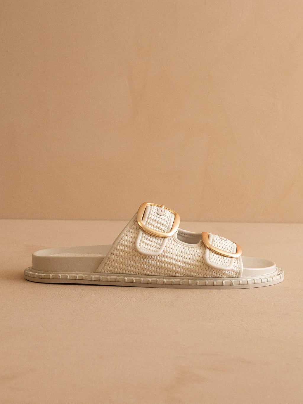 The Daytona - Two-Tone Raffia Gold Buckle Sandal