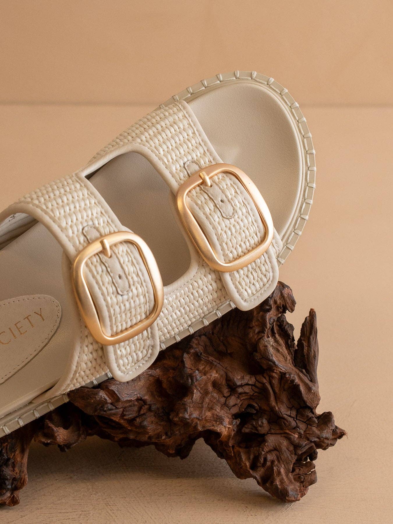 The Daytona - Two-Tone Raffia Gold Buckle Sandal