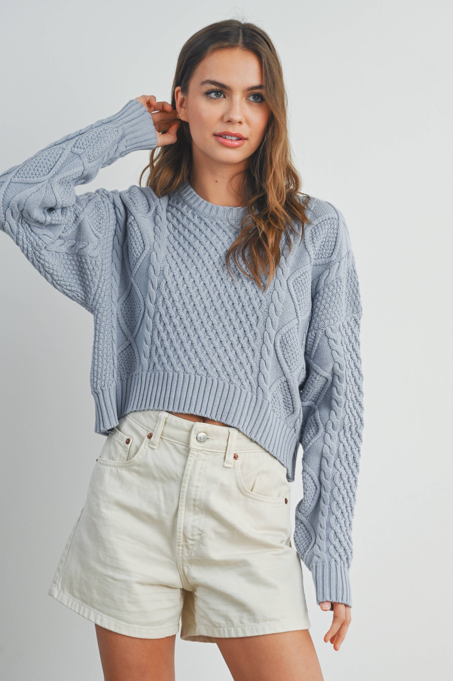 FALL CASUAL SOLID CABLE KNIT SWEATER