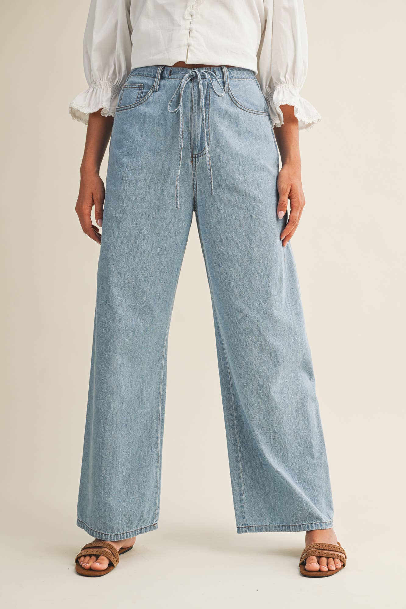 RELAXED DENIM PANTS WITH DRAWSTRING WAIST