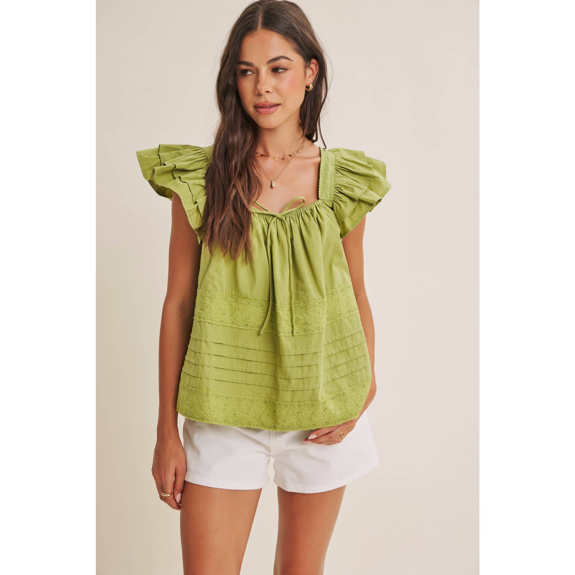 AFTERNOON TEA COTTON POPLIN RELAXED DRAPE RUFFLE BLOUSE TOP