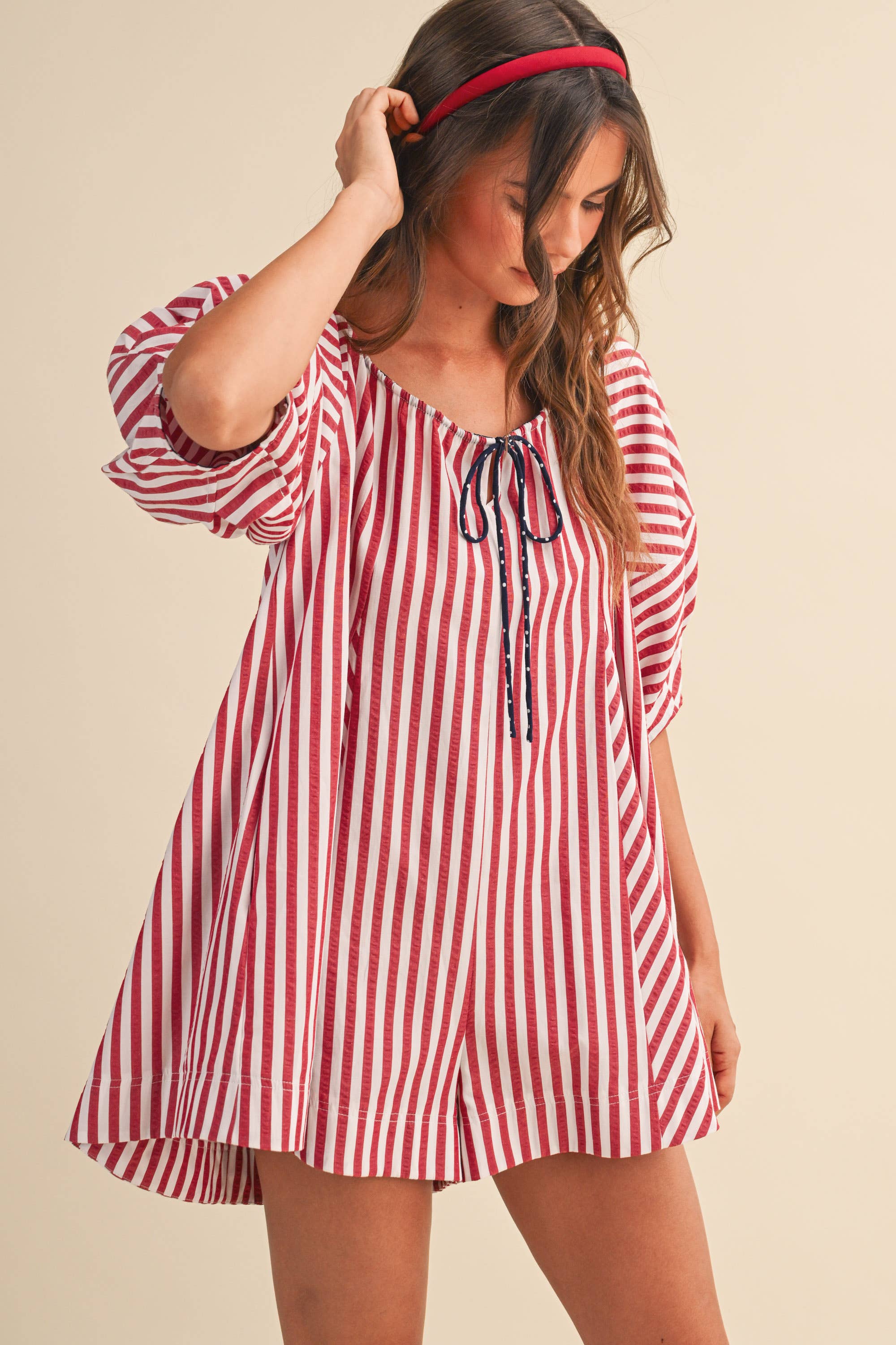 IR2141-K AMERICAN STRIPED OVERSIZED SCOOPNECK PUFF SLEEVE RO